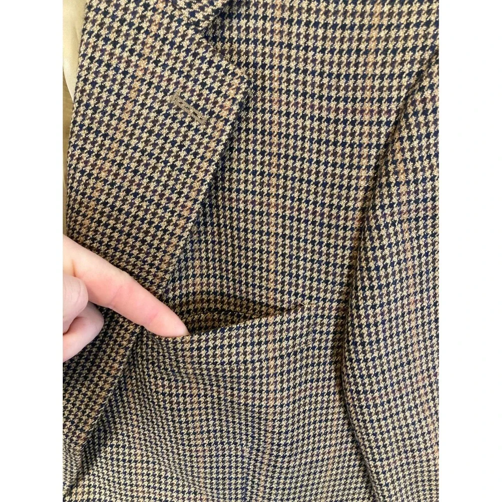 Dark Academia‎ Bert Pulitzer Mens 42L Brown Lambswool Houndstooth Blazer Jacket